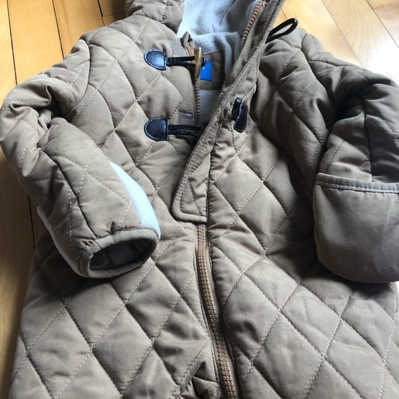 PERRY ELLIS Boy Brown‎ Tan Fleece Lined Quilted One Piece Baby Bunting Snowsuit - Picture 7 of 11